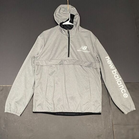 New Balance Mens Size M  1/4 Zip Water Resistant Soft Shell Hooded Jacket Gray - Picture 1 of 14